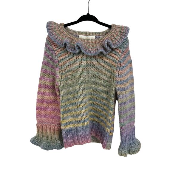 LoveShackFancy Girls Multicolor Alpaca/Wool Blend Ruffle Misha Sweater 5-6 Years - Picture 1 of 5